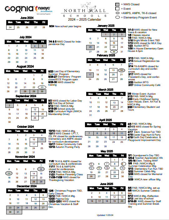 Calendar – North Wall Schools